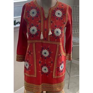Embroidered Red Tunic Top